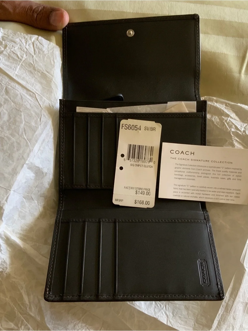 Coach Brown Signature Card Holder with Black Trim